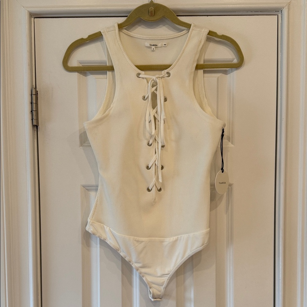 Tularosa Ivory Lace-Up Sleeveless Bodysuit - Size Small
